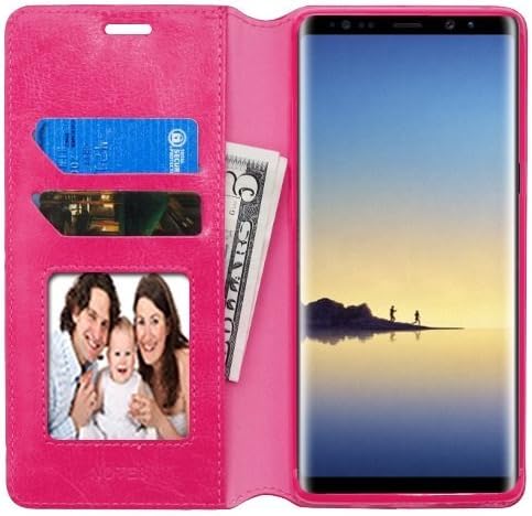Samsung Galaxy Note 8 (2017 Release), GADGETFARMER Pu Leather Folio Wallet Flip Protective Case Cover With Kickstand Feature (Solid Pink)