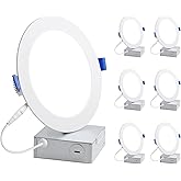 Lepro 6 Pack 6 Inch LED Recessed Ceiling Light with Junction Box, 5000 Kelvin Daylight Wafer Ultra-Thin, 1050 Lumen Dimmable Retrofit Downlight, 12 watt Eqv. 100 watt, ETL, Energy Star & FCC Certified