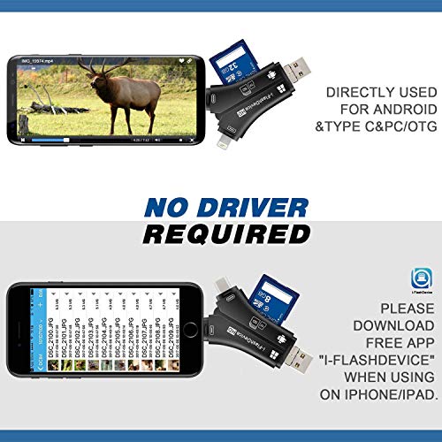 Game & Trail Camera Viewer SD & Micro SD Memory Card Reader for iPhone iPad Mac Laptop and Android Smartphone View Photos and Videos from Wildlife & Deer Hunting Cameras, Action Cameras or IP Cameras
