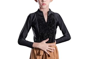 LIBAOBAOYO Boys Long Sleeve Latin Modern Dance Tops Slim Professional Ballroom Shirt for Kids