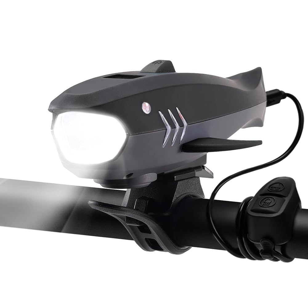 Photo 1 of LESOVI Bike Horn with Light, 120dB Electric Bicycle Bell & 400LM Rechargeable Headlight, IPX4 Waterproof Kids Bike Accessories for Boys/Girls, Scooters, Easy Install with Battery (Black)