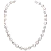 COYATE Freshwater Baroque Pearl Necklace for Women | 9-10mm Natural White Pearls with Hand-Carved 925 Sterling Silver Beads | Organic Luxury Jewelry Gifts for Birthday/Anniversary/Wedding