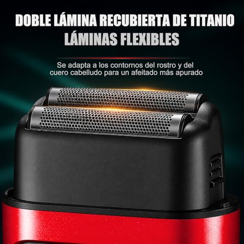 VGR 307 Afeitadora de Lámina Inalámbrica para Hombre, Red de Cuchillas de Titanio de Doble Capa, Afeitadora Eléctrica con Motor de Alto Rendimiento 9000 Rpm, Indicador de Carga y Carga USB, Rojo
