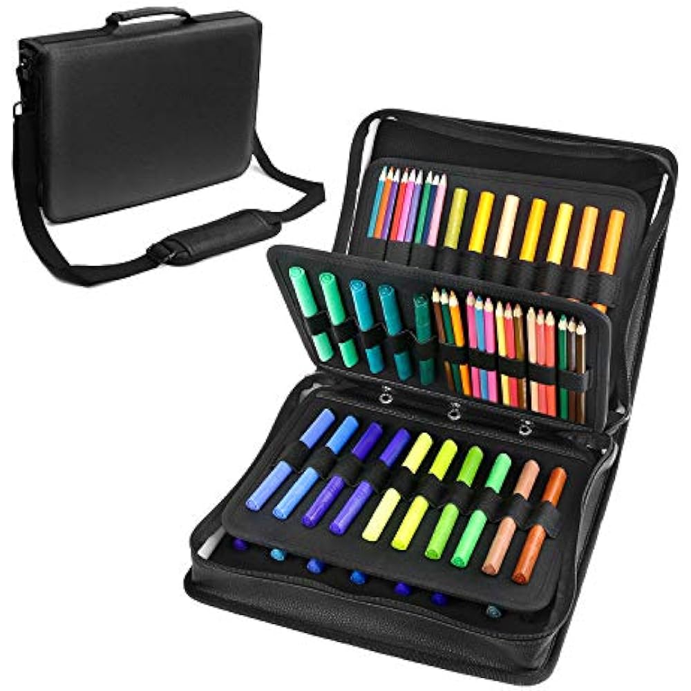 180 Colored Pencils Case / 140 Gel Pens Bag PU Leather & With Zipper