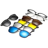 Chakralux 5 Pcs Pair Eyewear Magnetic Clip On Sunglasses Interchangeable Polarized Tinted Lenses for Men and Women Unique Gift Stick-on Trendy Fashion Magnetic Sunglasses