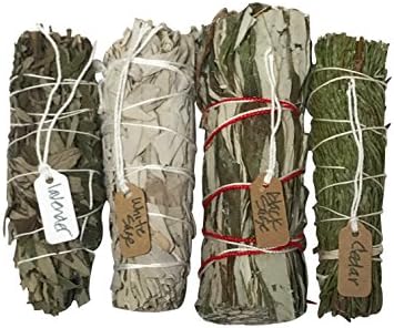 PACK of 4 - Variety SAMPLE SET OF Smudge Sticks INCLUDING White Sage -Lavender -Cedar -and Black Sage 4 INCH SAMPLE PACK SMUDGE STICK- Hand crafted in UNITED STATES-