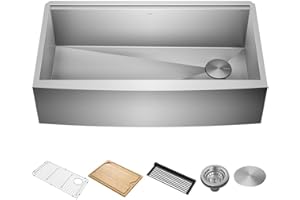 KRAUS Kore 36-Inch Modern Farmhouse Workstation 16 Gauge Single Bowl Stainless Steel Kitchen Sink with Accessories, KWF410-36