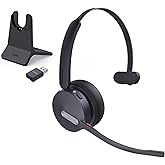 Yealink WH64 Hybrid DECT& Bluetooth Wireless Headset, 492ft Range Mono Teams UC Headphones with DECT Dongle & Charging Stand, 3X Mic, 26H Talk Time,Portable Single Headsets for PC,Cellphone,Laptop