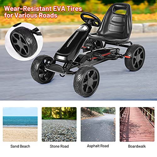 HONEY JOY Pedal Go Kart, 4Wheel Ride On Pedal Car w/2Position