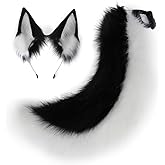 QinRuan Faux Fur Wolf Ears Headband Furry Dog Tail Set Animal Coustume Cospaly Halloween Party