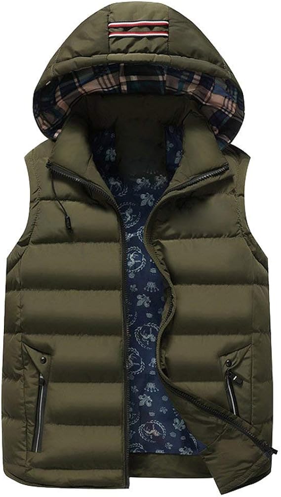 Quilted Vest Men's Hooded Quilted Vest Men's Comfortable Sizes Sleeveless Vest Quilted Gilet