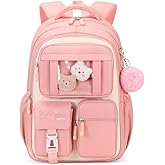 quvup Kids Backpack for Girls,Girls Backpack Cute School Backpack Waterproof Large Capacity for Middle Elementary School Bag(Pink)