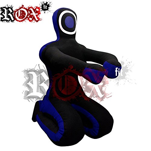 ROX Fit Grappling Dummy MMA Realistic Judo Punching Bag Grappling Dummy - Sitting Position - Hands front Black Blue (6 Foot (72") - 180 cm - Unfilled)