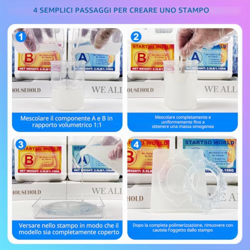 Silicone for Moulds 20A, 4L Transparent Liquid Silicone for Moulage, 1:1 Per Volume, Non-Toxic, Perfect for Making Resins, Moulage, Wax, Plaster
