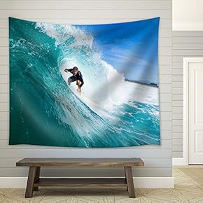 Surfing on Tropical Sea - Fabric Tapestry, Home Decor - 51x60 inches