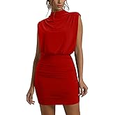 GOBLES Women's Sexy Sleeveless Mock Neck Elastic Waist Mini Cocktail Party Dress