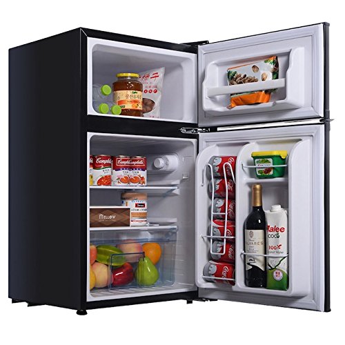 3.4 Cubic Feet 2 Doors Black Compact Mini Refrigerator With Separate