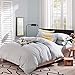 Nanko Bedding Duvet Cover Set Queen, 3 Piece 1200TC Luxury Microfiber Comforter Quilt Cover with Deco Buttons, Zipper, Ties - Modern Style for Men and Women, Light Grey Blue