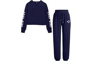 DAXIANG Girls Fashion Clothes Set Kids 2 Piece Outfits Crop Hoodies Sweatshirts and Drawstring Sweatpants Size 7-14 Years