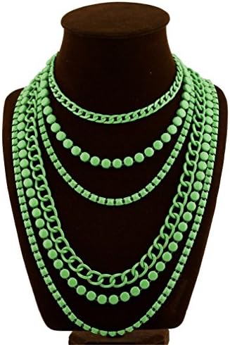 GBLXF Gold Chain Multi layer Nigerian Wedding African Beads Necklace (Green)