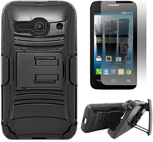 [SlickGearsTM] Heavy Duty Combat Armor Kickstand Case w/ Belt Holster for Alcatel OneTouch Evolve 2 4037T (T-Mobile, MetroPCS etc...) + Premium Screen Protector (Black)
