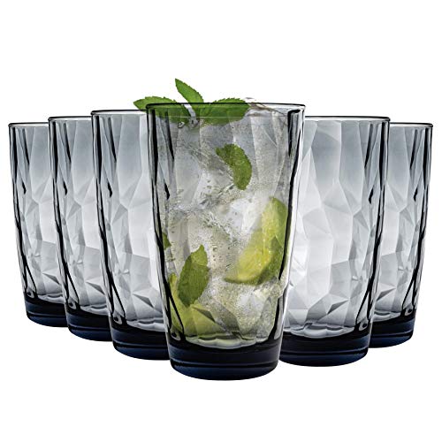 Bormioli Rocco 350260 Diamond Ocean Blue Longdrinkglas, 470 ml, Glas, blau, 6 Stück