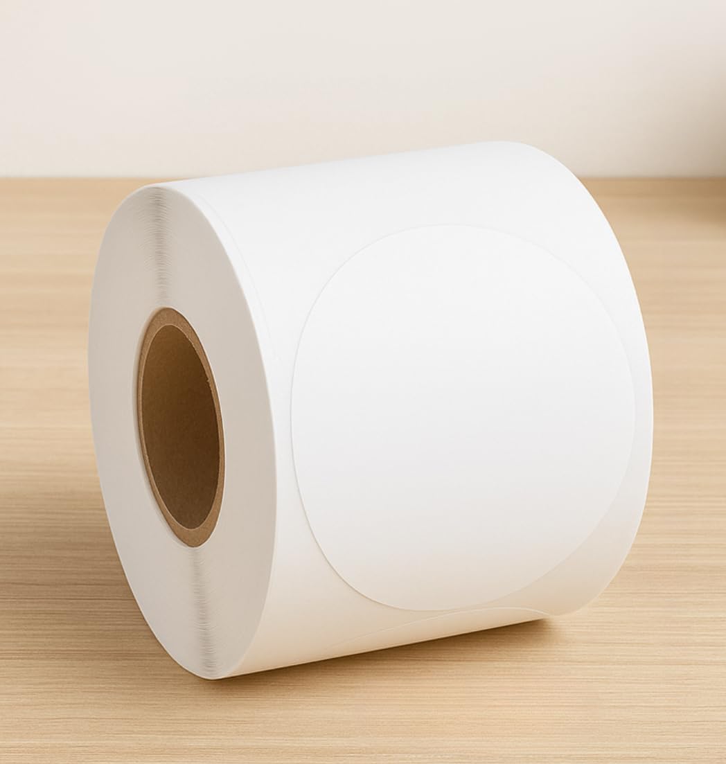 Photo 1 of 2.5 inch Round Thermal Labels – White-Direct Thermal Sticker Rolls for Small Business, Packaging, Compatible with Mumbyn, Nelko, Rollo, Zebra| 1" Core | Self-Adhesive | 1 Roll 500 Labels