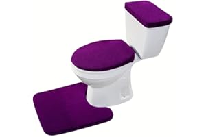 Madeals Memory Foam Toilet Mat and Velvet Toilet lid Cover Set with Toilet Tank Cover Velvet 3 Piece Toilet Set Purple