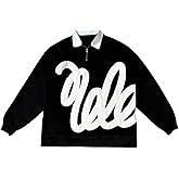 GORGLITTER Men's Color Block Graphic Oversized Sweatshirt Long Sleeve Half Zip Up Collar Streetwear Boxy Cropped Tops