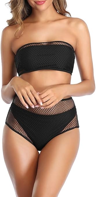 off the shoulder fishnet overlay bikini set