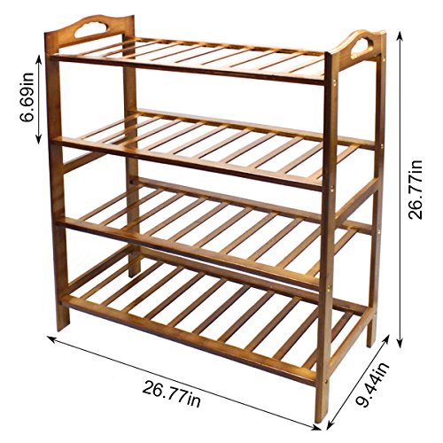 HQdeal Bamboo Shoe Rack 4 Tiers Free Standing Shoe Tower Storage Organizer Shelf Boot Stand for Entry Closet Adjustable Eco-Friendly