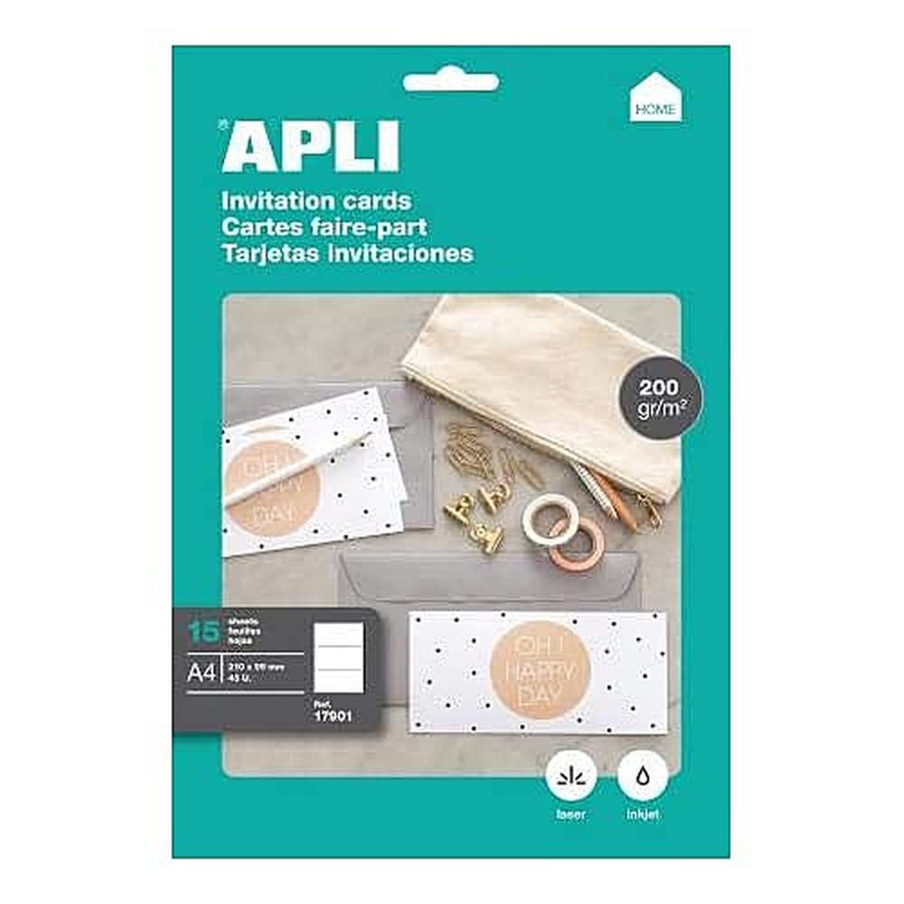 15 Sheets Invitation White Sheets 210 x 99 mm Apli 17901