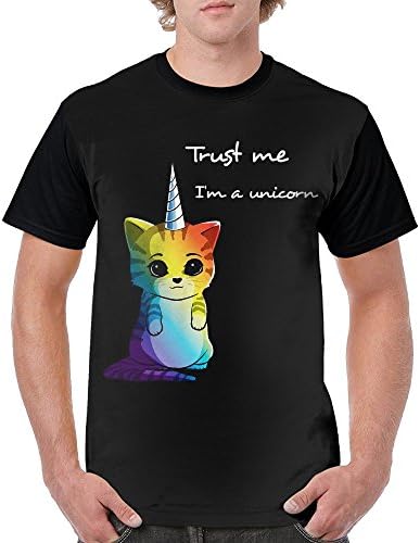 KINNWEW Gentleman Rainbow Cats Unicorn Caticorn Novelty Printed Shirts With Round Neck