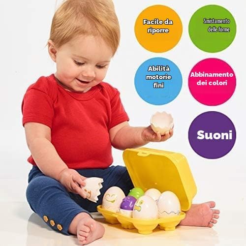TOMY Toomies - Uova Giocattolo per Bambini con 3 Pulcini Che squittiscono e 3 Pulcini sonaglio, Colori e Forme, Giocattoli sensoriali per Bambini da 6 Mesi a 36 Mesi