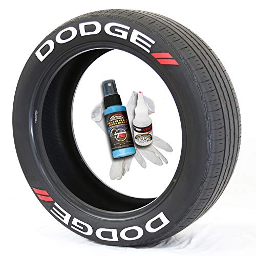 Tire Stickers Dodge // Tyre Lettering Kit - Genuine USA Made DIY Permanent Tyre Lettering with Glue & 2oz Touch-Up Cleaner / 19-21 Inch Wheels / 1.25 Inches/White / 4 Pack