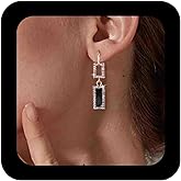 Iaceble Boho Crystal Rectangle Dangle Earrings Black Onyx Earrings Geometric Earring Jewelry for Women