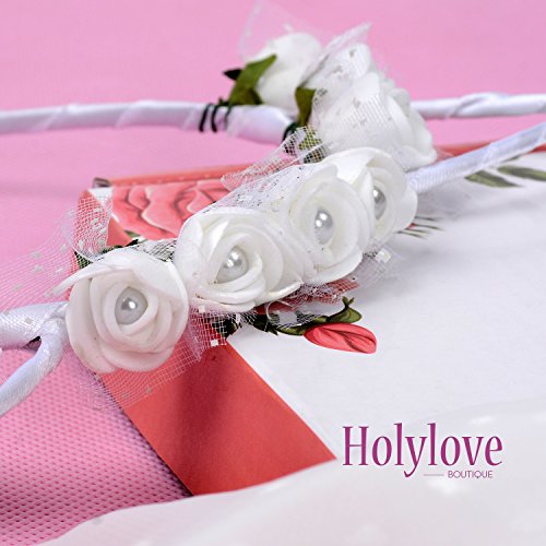 Flower Car Ear Headband Hair Wreath for Women Photography Weddings Festival Party Garland Crown Headpiece White 2pcs - HLH1 - Thumbnail 3