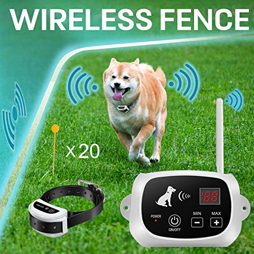 FOCUSER Electric Wireless Dog Fence System, Pet Containment System for Dogs and Pets with Waterproof and Rechargeable Training Collar Receiver Boundary(with 20 Flags)