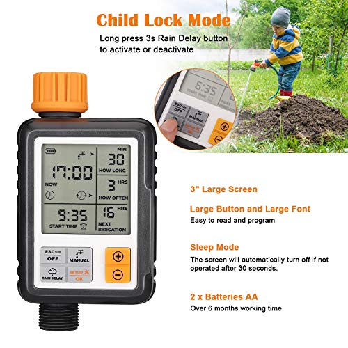 Johgee Automatic Watering Timer Drip Watering Timer, Waterproof and Used Outdoor, Multiple Modes, 3" LCD Screen, Irrigation for Garden Farm Lawn Flower
