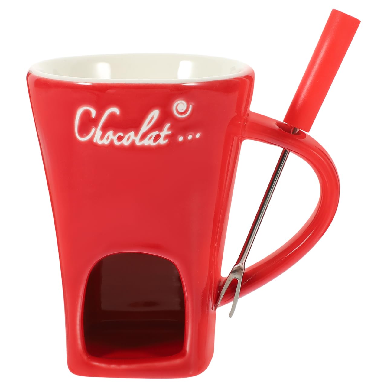 UPKOCH Fondue Mugs with Fork 1 Set Ceramic Personal Chocolate Melting Cup Individual Ceramic Butter Warmers Pot Tealight Candle Mini Simmer Mug for Chocolate or Cheese Red