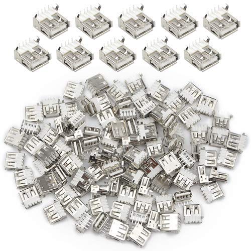 BGTXINGI 100PCS USB Type A Standard Port Female Solder Right Angle 4Pin Plug Soldering Jacks Connector