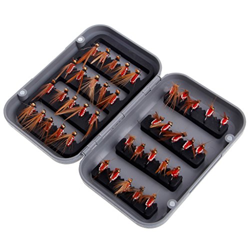 ULKEME 40Pcs Fly Fishing Lure Flies Hooks Feather Baits Fishing Tackle With Box Tool