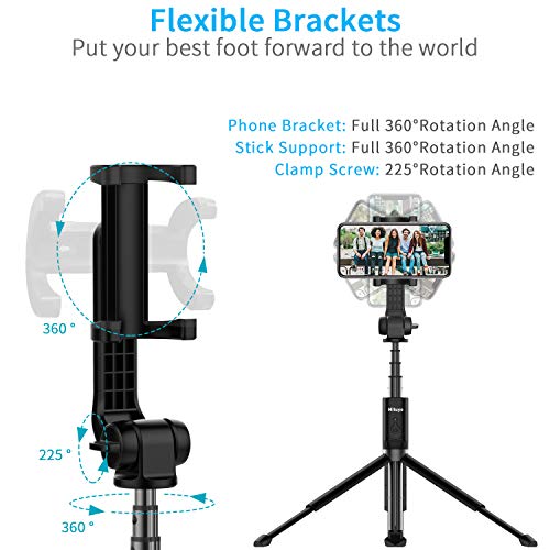 Extended Version-Bluetooth Selfie Stick Tripod Monopod with Wireless Remote Shutter Compatible with iPhone, Samsung, Huawei, Other Smartphones (Extened Version-Black, Standard)
