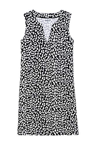 Lands' End Women's Plus Size Cotton Jersey Sleeveless Swim Cover-up Dress Print 2X Black Snow Leopard