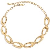 NLMSKI Open Oval Link Chain Chunky Choker Necklace For Women Statement Minimalist Modern Bold Fashion Y2K Chic Adjustable Gold Color Lightweight