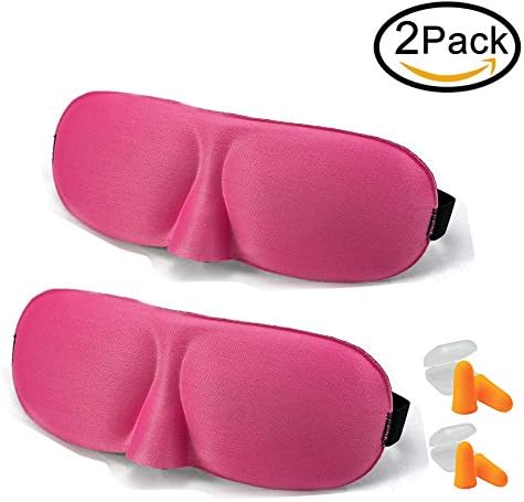 Sleep Eye Mask Blindfold for Men and Women, 3D Eye Cover for Travel Airplane Shift Work Nap Meditation Eye shades with Free Ear Plugs 2 Pack(Pink)