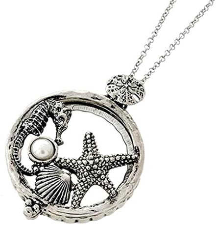 Sea Life Starfish Magnifying Necklace C17 Long Starfish Shell Faux Pearl