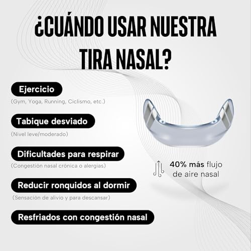 Sleep Ritual Tira Nasal Magnética Reutilizable. Dilatador Nasal para Dormir, Respirar Mejor y Deporte. Anti Ronquidos. Nasal Strips. Incluye 4 Tiras, 60 Adhesivos de Repuesto y Aplicador