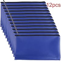 Tongnian 12 Pieces Bank Bag Money Pouch Security Bank Deposit Bag with Zipper for Cash Money, Check Wallet, Cosmetics, Tools 11x6 inch (Black +Blue) (Blue)