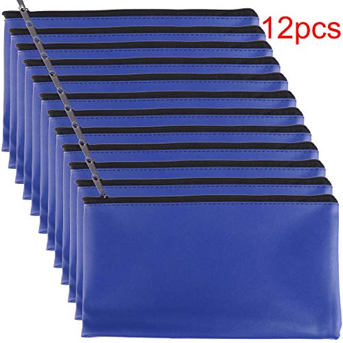 Tongnian 12 Pieces Bank Bag Money Pouch Security Bank Deposit Bag with Zipper for Cash Money, Check Wallet, Cosmetics, Tools 11x6 inch (Black +Blue) (Blue)